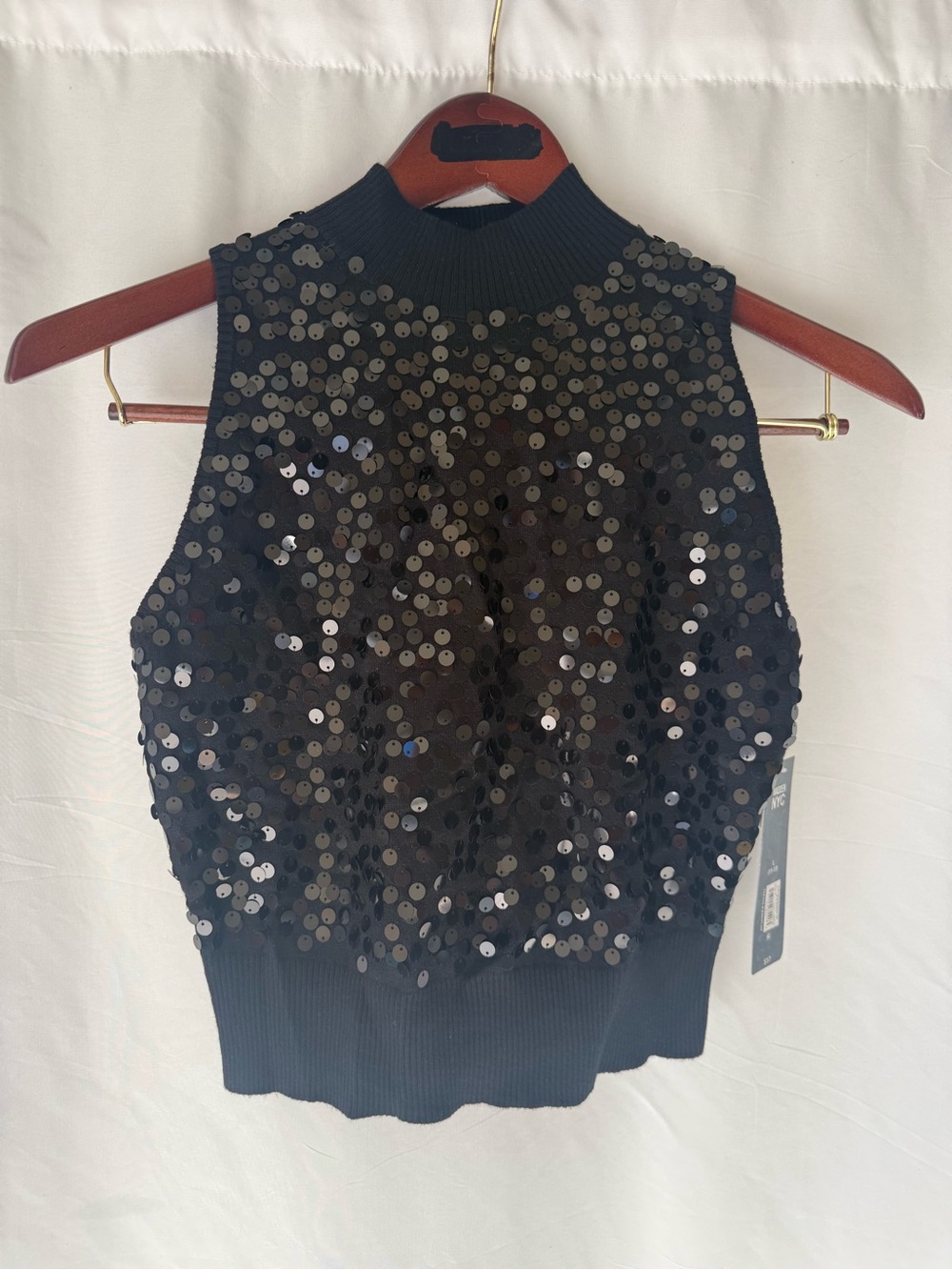 Black Sequin Mock-Neck Sleeveless Camisole